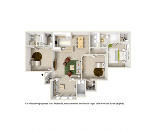 Floor plan for 3 beds, 2 baths, 1464 sqft